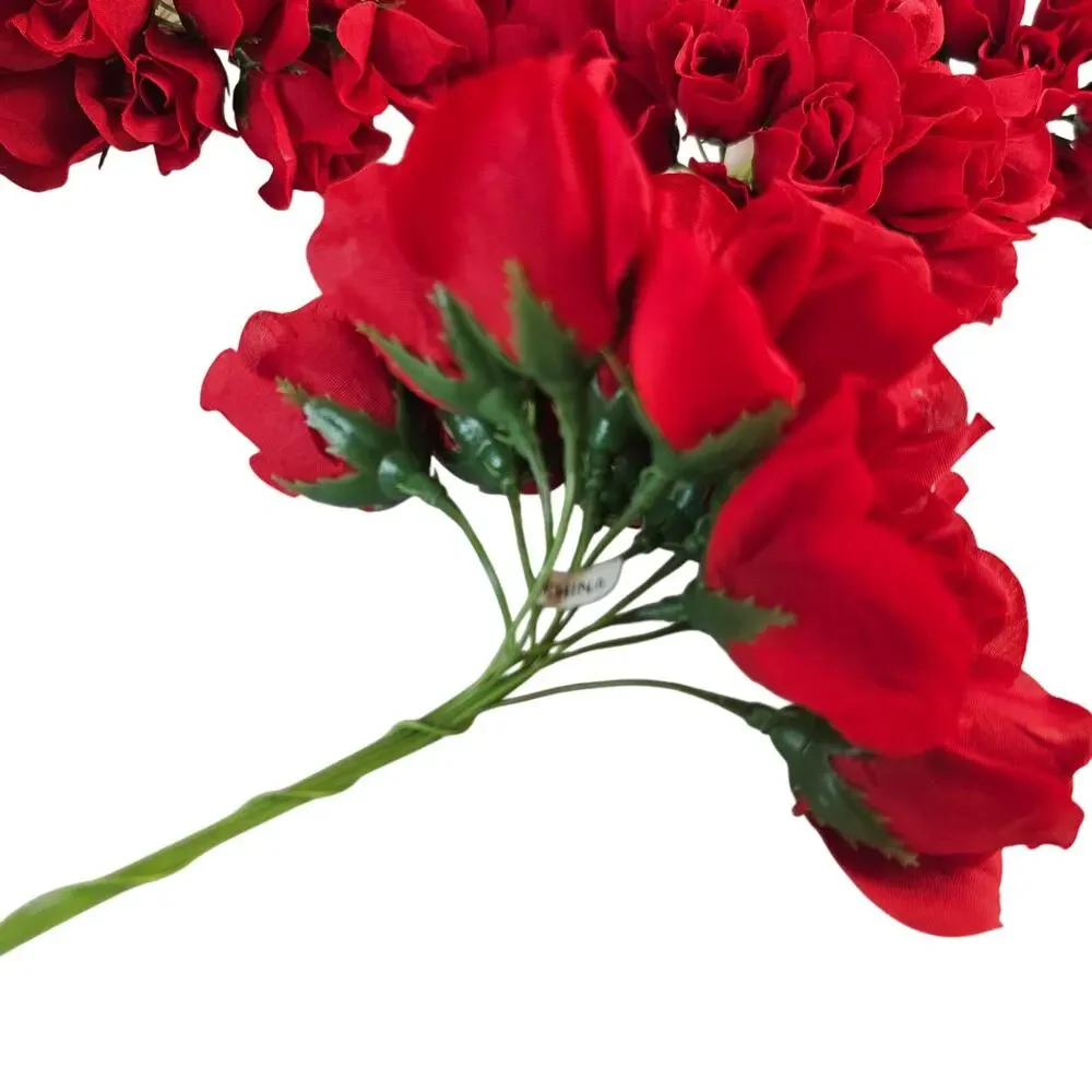 Red Artificial Silk Rose Picks Wired Stems Wedding Craft 1